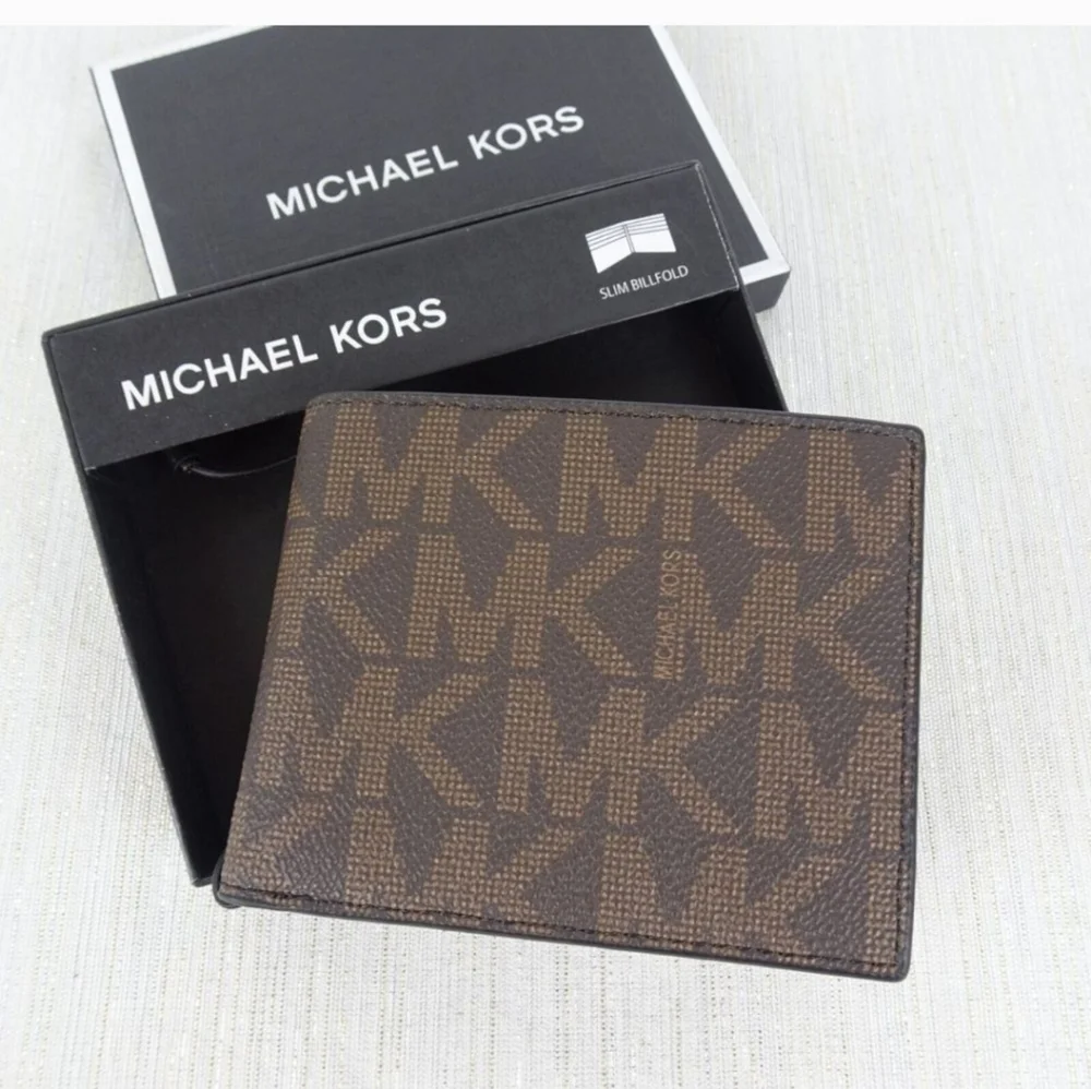 🤎▪️ MICHAEL KORS▪️Men's Wallet JET SET Slim Billfold Logo MK Brown